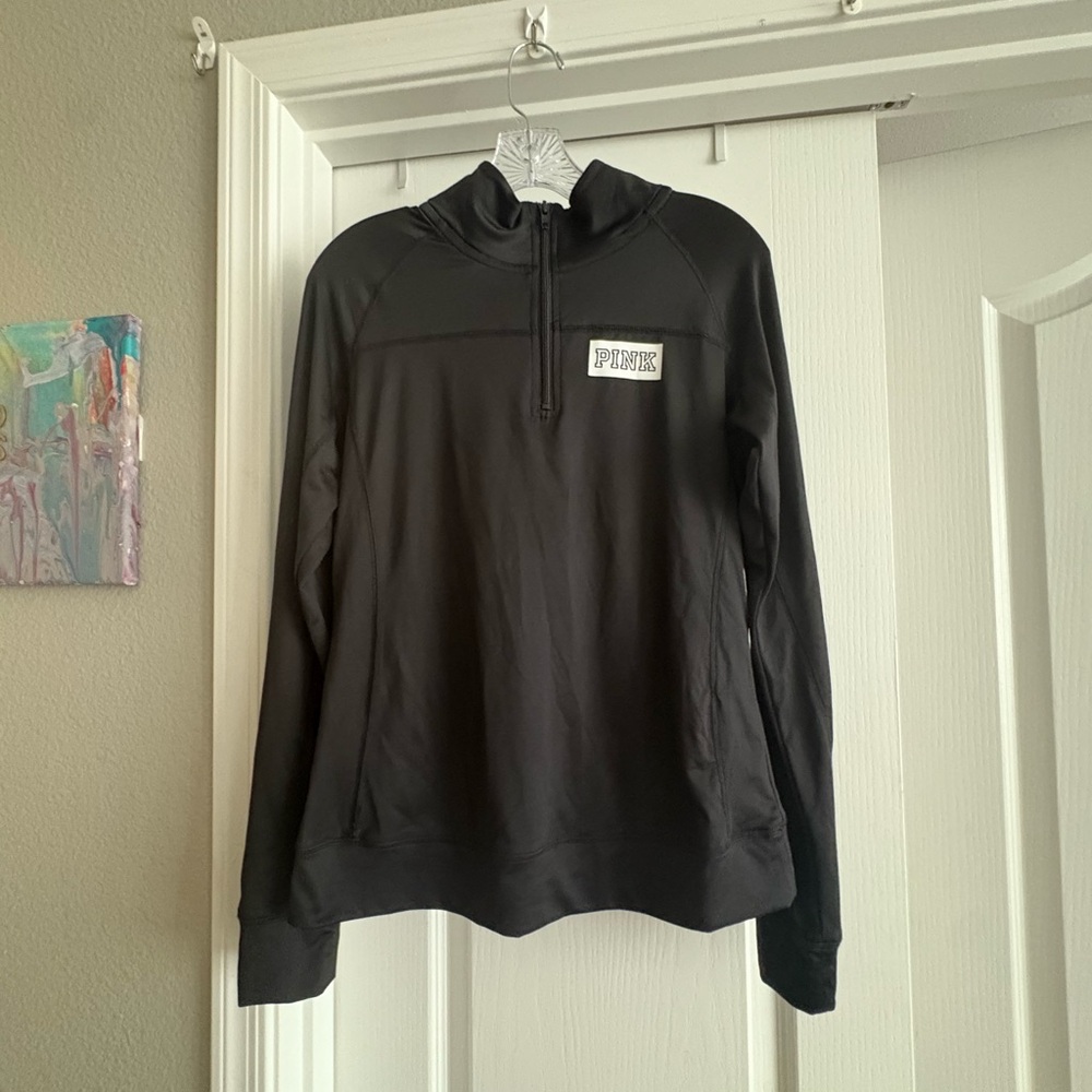 VS PINK Black Quarter-Zip Pullover
